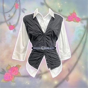 SOLD | Moda International | Black Vest Style Sleeveless Button Down Top